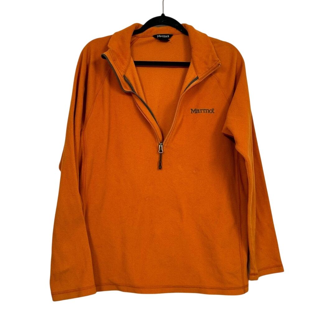 Marmot Orange Fleece Mens Quarter Zip Pullover Sweater M Fall Cozy Classic